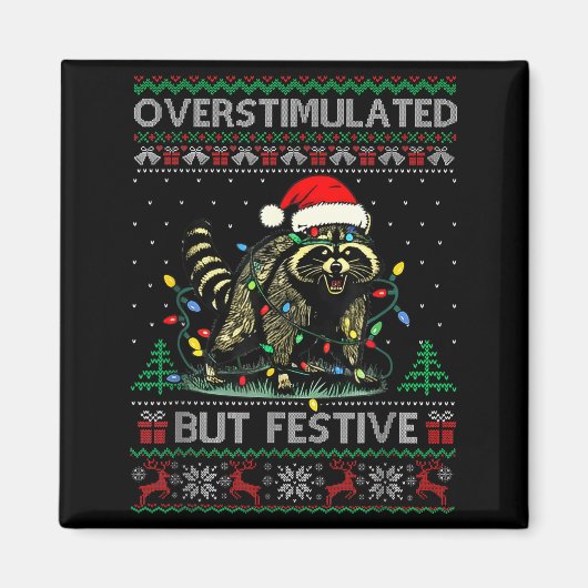 Overstimulated But Festive Raccoon Christmas Pajam Magneet (Voorkant)