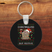 Overstimulated But Festive Raccoon Ugly Sweater Ch Sleutelhanger (Voorkant)