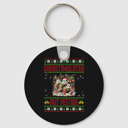 Overstimulated But Festive Ssum Christmas Ugly Xma Sleutelhanger (Voorkant)