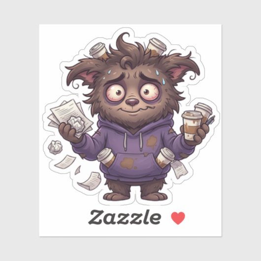 Overstimulated Chaos Bear Burnout Coffee Sticker (Vel)