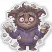 Overstimulated Chaos Bear Burnout Coffee Sticker (Voorkant)