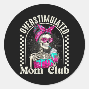 Overstimulated Mom Club Skelet Iced Coffee Retro Ronde Sticker