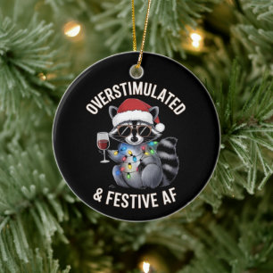 Overstimulatie & Feestelijke AF Wasbeer Espresso L Keramisch Ornament