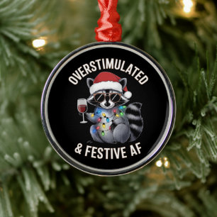 Overstimulatie & Feestelijke AF Wasbeer Espresso L Metalen Ornament