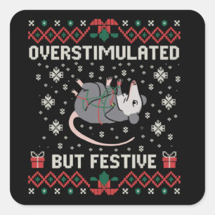 Overstimulatie Maar Feestelijke Possum Kerst Grapp Vierkante Sticker