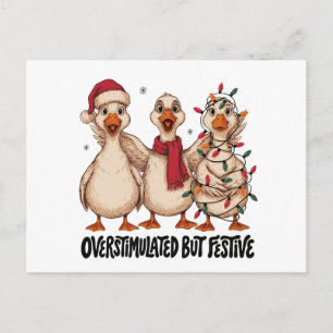 Overstimulatie Maar Festieve Kerstgans Santa Feestdagenkaart