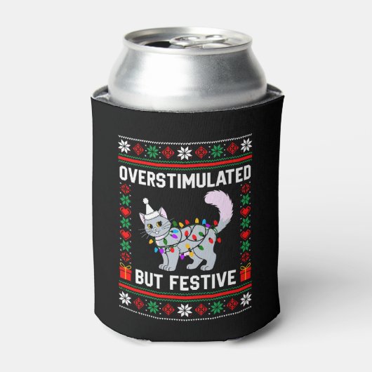Overstimulerd Maar Feestelijk Lelijke Kerstkat Blikjeskoeler (Blikje Voorkant)