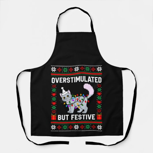 Overstimulerd Maar Feestelijk Lelijke Kerstkat Schort (Voorkant)