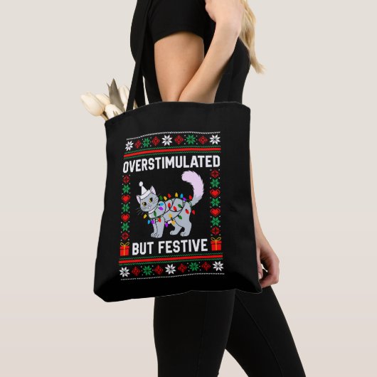 Overstimulerd Maar Feestelijk Lelijke Kerstkat Tote Bag (Dichtbij)