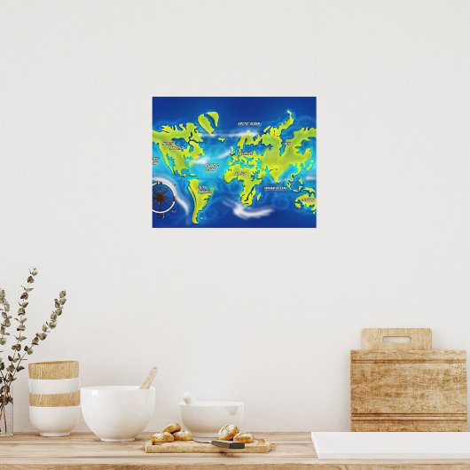 Overstromde aardkaart poster (Keuken)