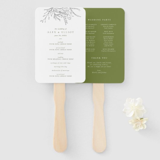 Overstromend Bouquet Wedding Program Hand Fan Handwaaier (Voorkant en achterkant)