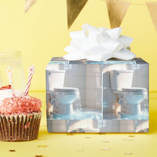 Overstromend toilet in een witte badkamer cadeaupapier (Verjaardagsfeest)