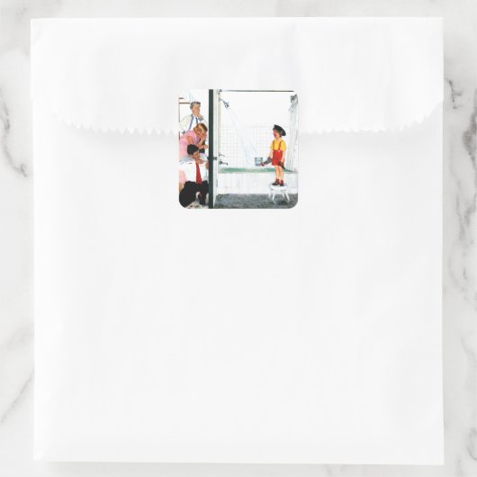 Overstromende buis vierkante sticker (Tas)