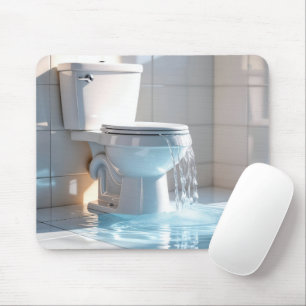 Overstromende toilet in een witte badkamer muismat