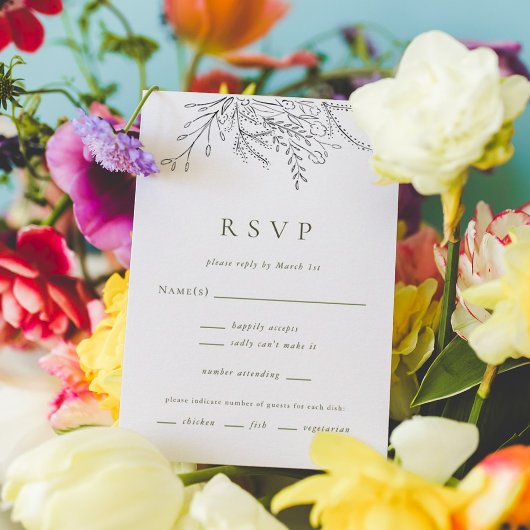 Overstromende Verticale RSVP-kaarten met Bouquet W RSVP Kaartje