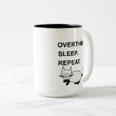 Overthink Sleep Repeat Slapen Kat Tweekleurige Koffiemok (Voorkant rechts)