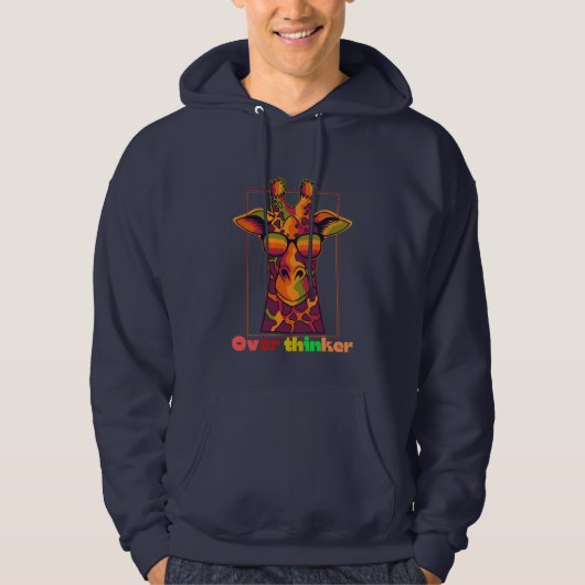 Overthinker Giraffe – Quirky Animal Illustration Hoodie (Voorkant)
