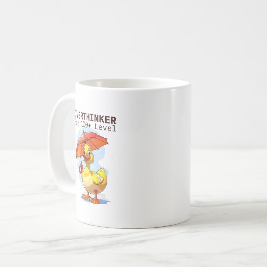 Overthinker Pro Duck Mug – Funny Mental Health Hum Koffiemok (Voorkant links)