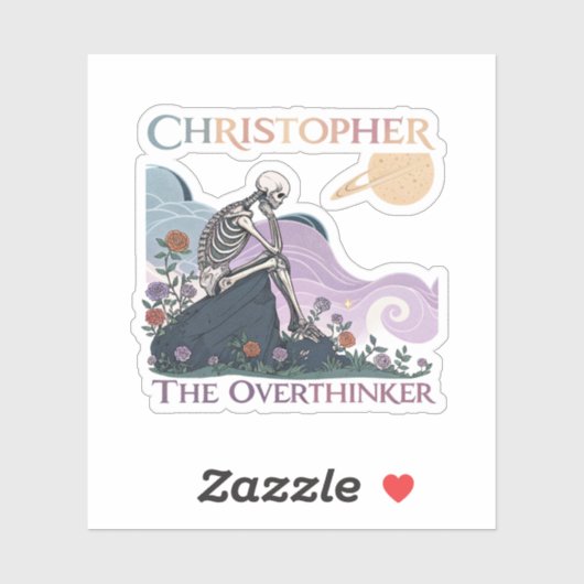 Overthinker Skeleton Custom Name Vinyl Sticker (Vel)