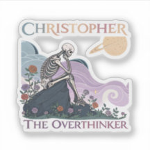Overthinker Skeleton Custom Name Vinyl Sticker