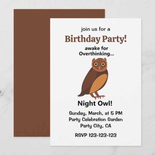 Overthinking Night Owl Funny Birthday Party Kaart (Voorkant / Achterkant)