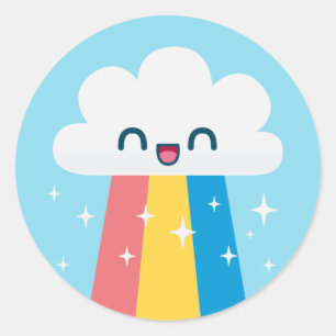 Overtollige regenboogwolken met spaarkassen ronde sticker