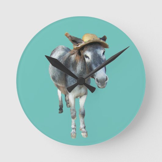 Overtreed de Donkey in Pet met bloemen Ronde Klok (Voorkant)