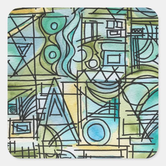 Overture-Modern Geometrische Waterverf Kunst Vierkante Sticker (Voorkant)