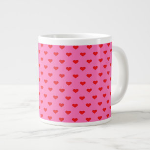 Overvloed aan harten, rode harten op roze grote koffiekop