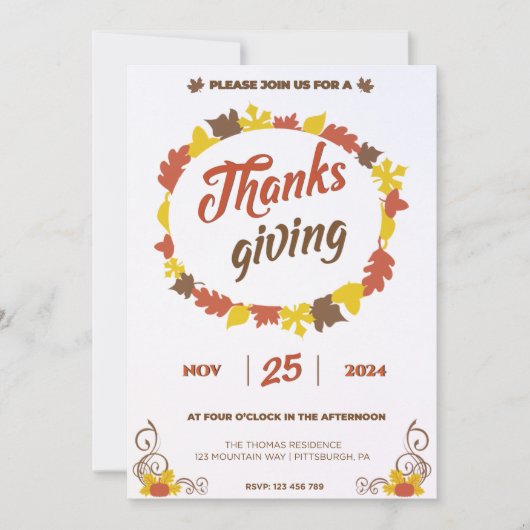 Overvloedig feest in Bladerige Pompoen Bladeren op Kaart (Voorkant)