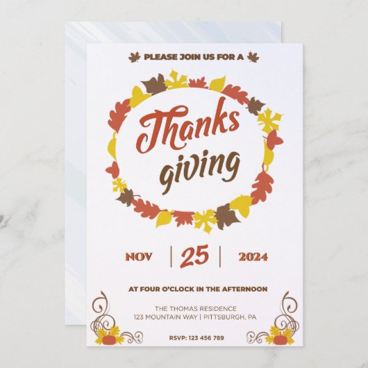 Overvloedig feest in Bladerige Pompoen Bladeren op Kaart (Voorkant / Achterkant)