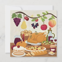 Overvloedig feestmaal: Herfstviering Illustratie Bedankkaart