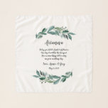 Overvloedig gebladerte Bloemenmeisje gedicht Sjaal<br><div class="desc">Schenk je bloemenmeisje met deze schattige chiffon sjaal met haar naam, je namen en een vertederend gedicht geaccentueerd door sprays van groene botanische waterverf bladeren die overeenkomen met onze overvloedige gebladerte trouwsuite. Het gedicht luidt: "Vandaag heb je een mand bloemen, op een dag zal het het boeket zijn. Hier is...</div>