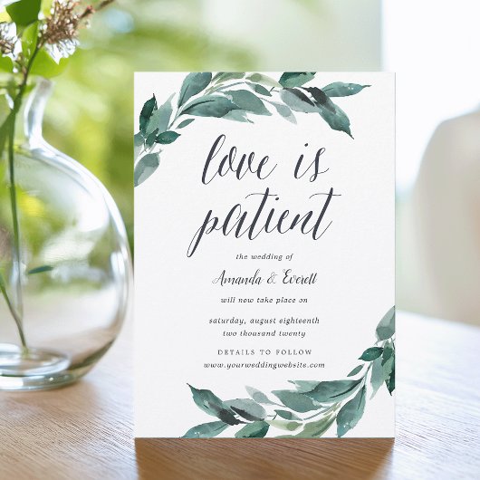 Overvloedig gebladerte bruiloft uitstel aankondigi kaart