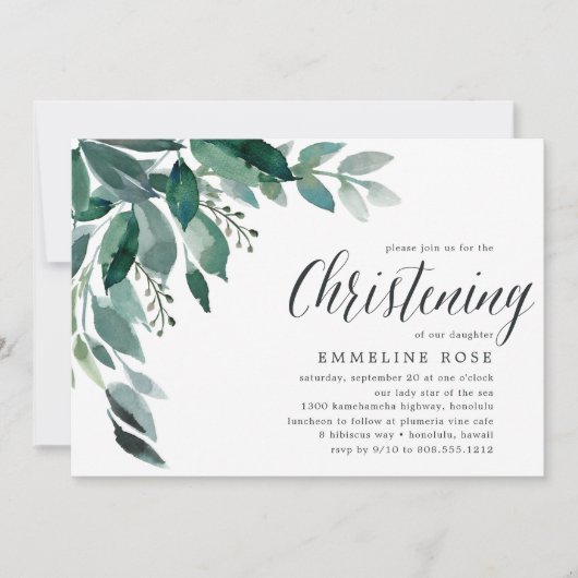 overvloedig gebladerte | doopuitnodiging kaart (Voorkant)