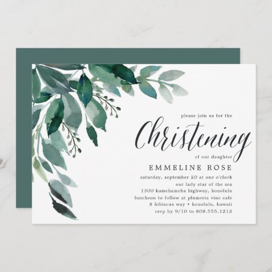 overvloedig gebladerte | doopuitnodiging kaart (Voorkant / Achterkant)