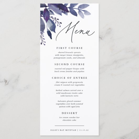 Overvloedig gebladerte violet botanisch menu (Voorkant)