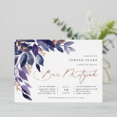 Overvloedig gebladerte | Violet Botanische Bar Mit Folie Uitnodiging (Staand Voorkant)