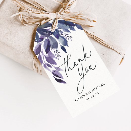Overvloedig gebladerte violet botanische dank u gu cadeaulabel