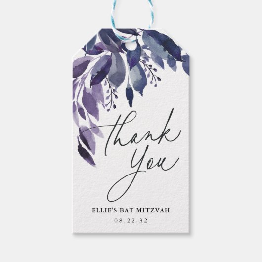 Overvloedig gebladerte violet botanische dank u gu cadeaulabel (Voorkant)