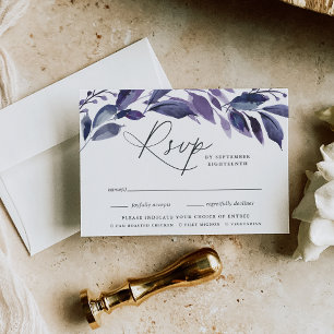 Overvloedig gebladerte violet botanische maaltijd RSVP kaartje