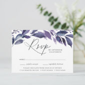 Overvloedig gebladerte violet botanische maaltijd  RSVP kaartje (Staand voorkant)