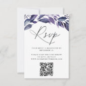 Overvloedig gebladerte violet botanische QR-code RSVP Kaartje (Voorkant)