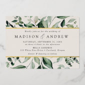 Overvloedig Greenery Cream Wedding Gold Folie Uitnodiging (Voorkant)