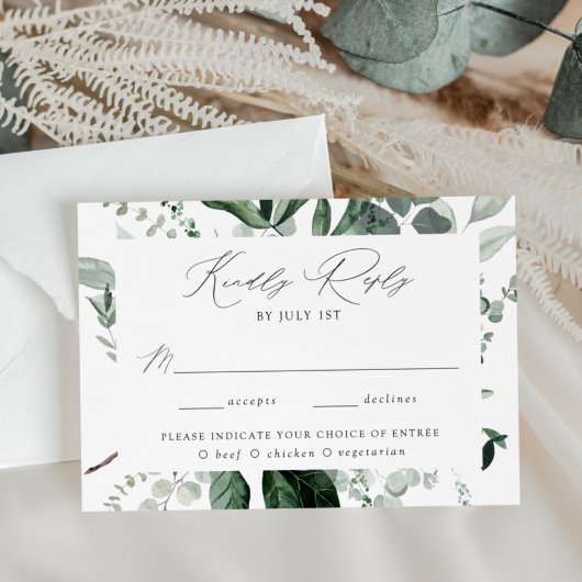 Overvloedig Greenery Meal Choice Wedding RSVP Kaartje