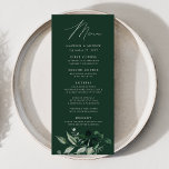 Overvloedig Grieks diner Weddenschap Menu<br><div class="desc">Elegant trouwmenu met "Menu" dat in een modern kalligrafiekscript wordt weergegeven met een boeket van eucalyptus, fern en andere rijke groen dat hieronder op een donkergroene achtergrond wordt getoond. Pas het botanische trouwmenu aan met uw namen, trouwdatum en diner. Het eenvoudige trouwmenu keert aan een stevige donkergroene achtergrond met ruimte...</div>