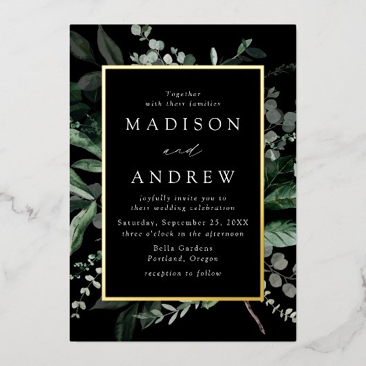 Overvloedig Grieks Lijst en gouden bruiloft Folie Uitnodiging (Voorkant)