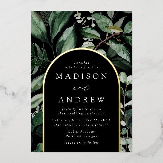 Overvloedig Grieks Lijst van de Zwarte Arch Weddin Folie Uitnodiging (Voorkant)