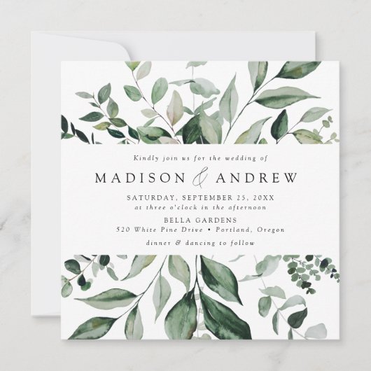 Overvloedig Grienery Square Wedding Kaart (Voorkant)