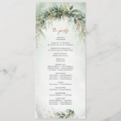 Overvloedig groen gebladerte gouden lijst bruiloft programmakaart (Achterkant)